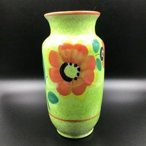 Hand Painted Artesania Enamel Floral Art Vase Signed Spain Benalmadena